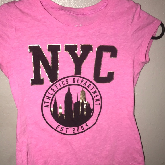 Justice Girls Sz 8 - NYC ATHLETICS DEPARTMENT-Blue white graphic star shirt. - Picture 1 of 3